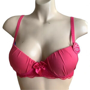 Massam Size Medium Fuchsia Lace Trim Padded Underwire Bra Made in Brazil New